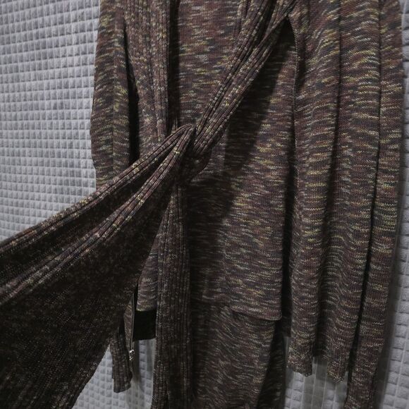 VTG Thin Knit 3pc Set Stretch Sm-Lg Artsy Brown Jacket Top Pants Boho Chic Y2K - Picture 9 of 16